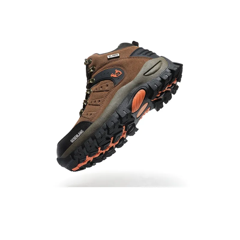 GESENLANG Anti Slip Wear Resistant Water Resistant Impact Resistant High Top Hiking/Trekking Shoes Men's Brown-3