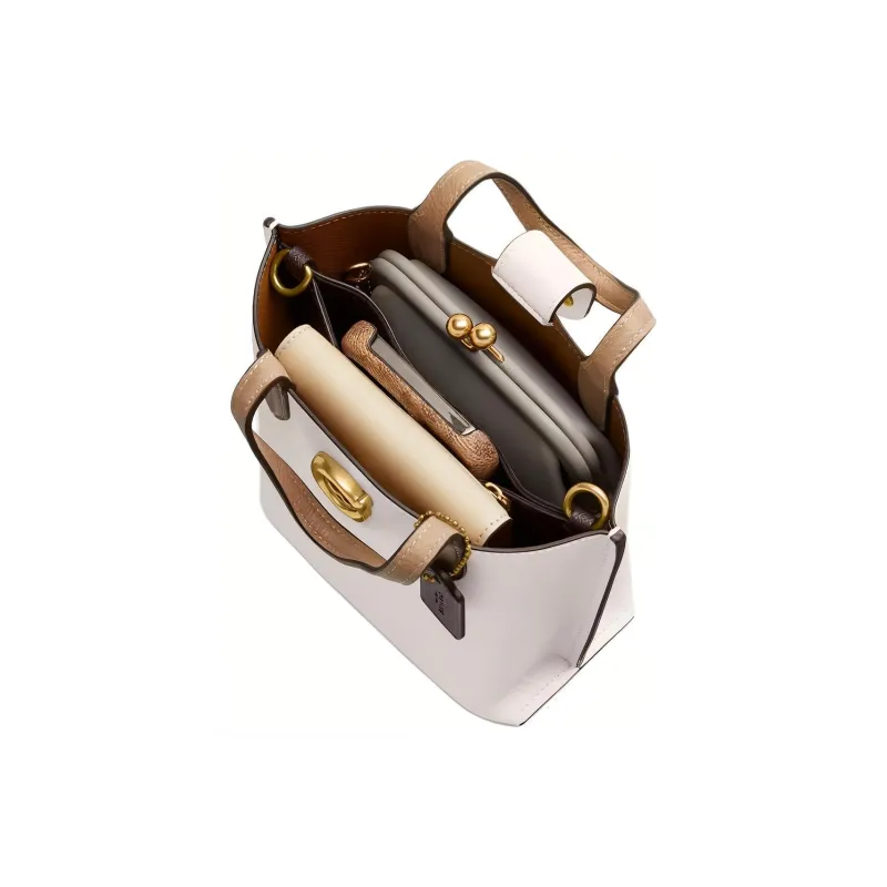 COACH Willow Polished Grained Leather Shoulder Bag Crossbody Bag Handbag Small Size Women's Brass & Chalk-2