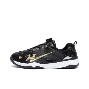 Binary Cushioning Anti Slip Wear Resistant Breathable Lightweight Rebound Low Top Badminton Shoes Unisex Black Gold