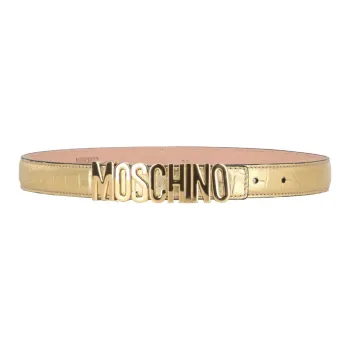 MOSCHINO Letter Badge Leather Belts Women's Gold Width 3.5CM