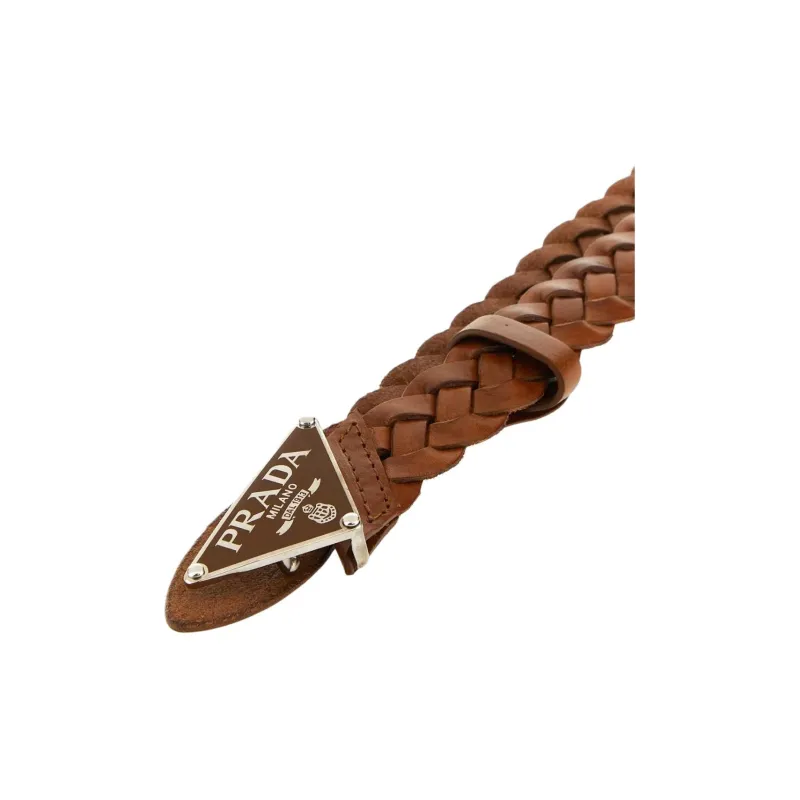 PRADA Logo plaque Leather Braided Belt-1
