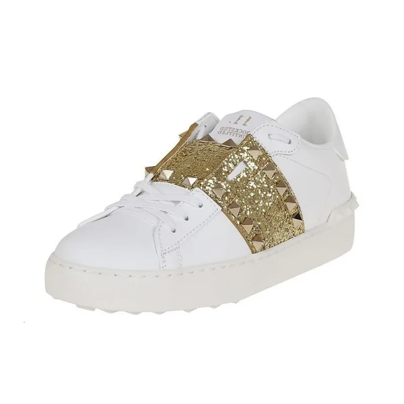 Valentino ROCKSTUD UNTITLED Rockstud Low Top Stylish Skateboarding Shoes Women's White Gold-3