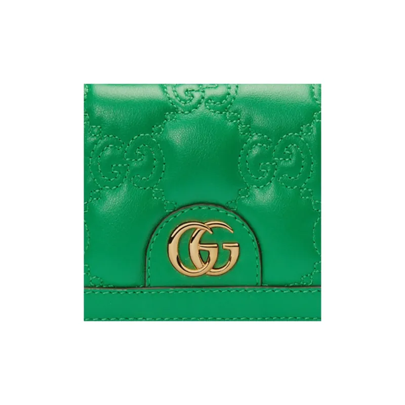 GUCCI GG Matelassé Leather Clutch Card Holder Wallet Trumpets Women's Green-6