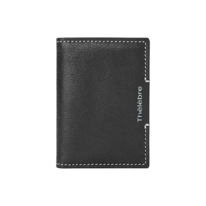 Thereble Top Grain Cow Leather Card Holder Card Holder Men's Black-1