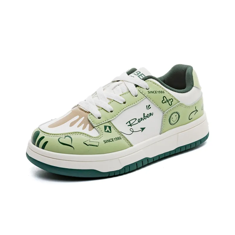 RENBEN Wear Resistant Lightweight Supportive Balance Low Top Skateboard Shoes Women's Green-2