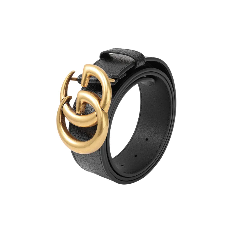 GUCCI Double G Gold Buckle Textured Leather Belt 1.5 Width-2