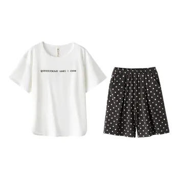 WOLFSFUL Pajama Set Women's White Polka Dots
