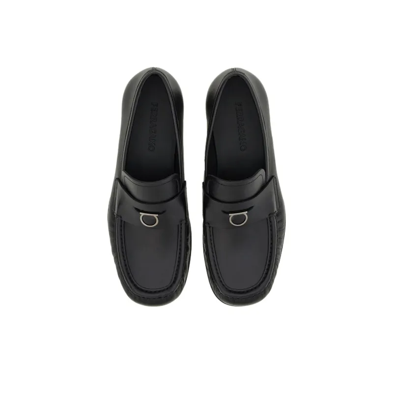 FERRAGAMO Gancini-plaque Leather Loafers-3