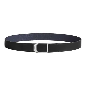 HERMES Stirrups With Smooth Buckle For Styling Leather Belts Men's Black/Blue Width  3.2CM