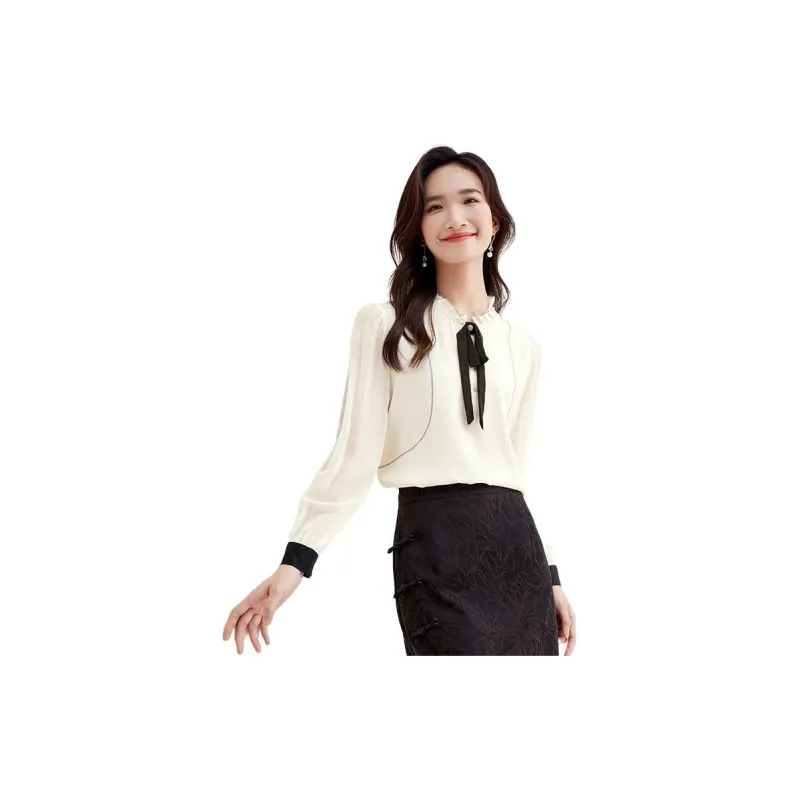 SENTUBILA Chiffon Shirts Women's Beige Apricot-1