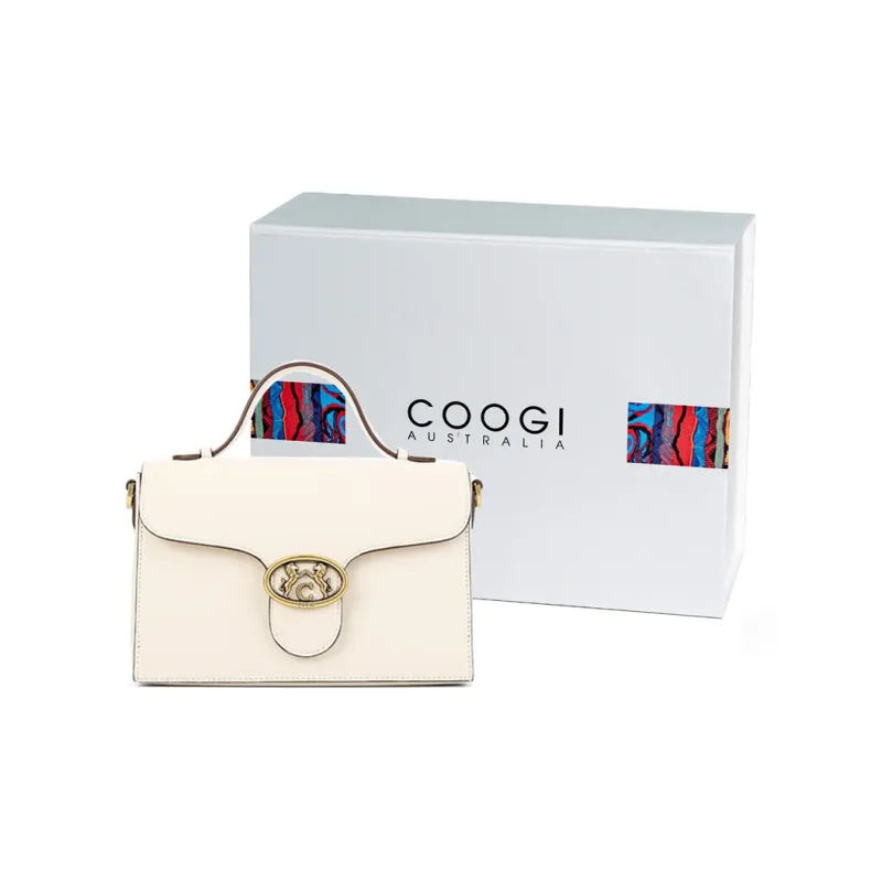 COOGI Cow Leather Shoulder Bag Crossbody Bag Handbag Small Size Women's Ecru-6