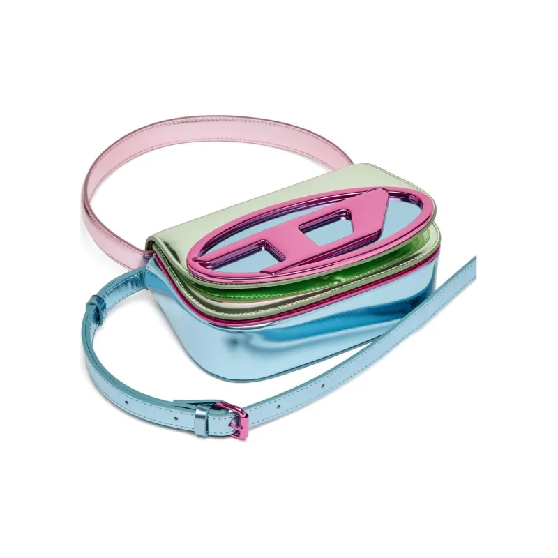 DIESEL Cow Leather Portable Crossbody Bag, Shoulder Bag Women's Green & Pink-3