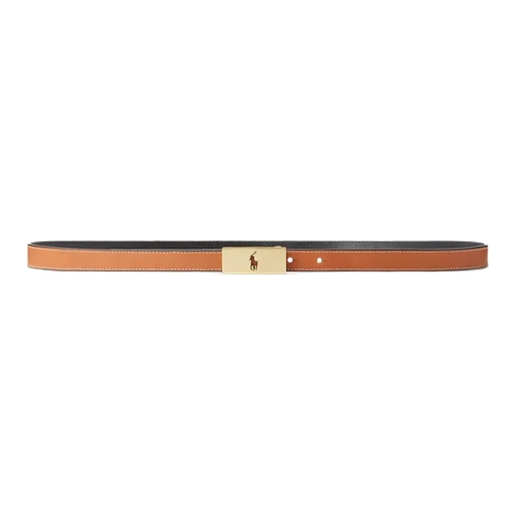Polo Ralph Lauren Signature Logo Buckle Smooth Buckle Leather Belts Women's Black/Brown Width: 2cm-1