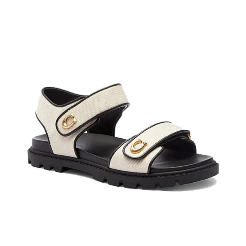 COACH Brynn Canvas Flat Sandals-2