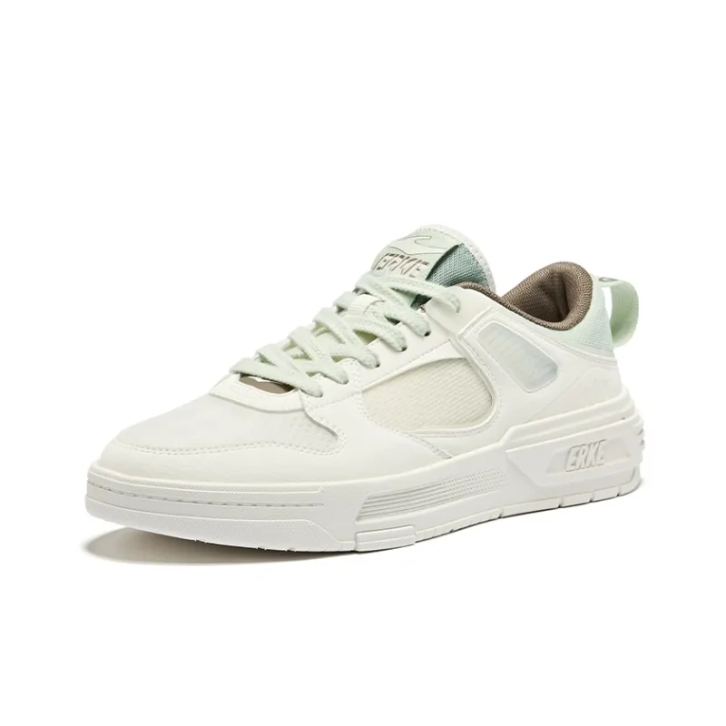 Erke Qingshi Durable Breathable Low Top Skateboard Shoes Men's Microcrystal White Light Pea Green-2