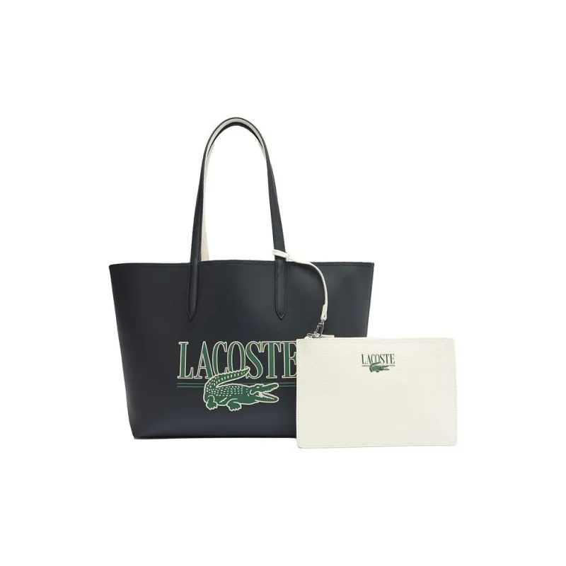 LACOSTE PVC Tote Bag Shopping Bag Handbag Large Size Women's Black & White-1