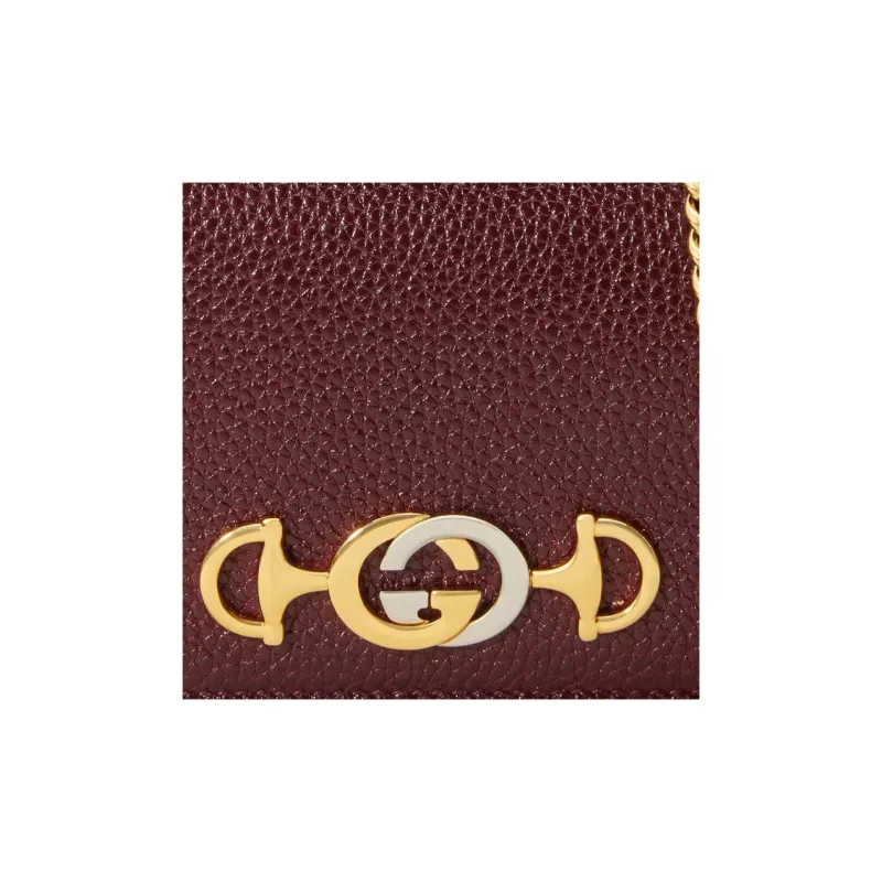 GUCCI Zumi Grained Leather Wallets Card Holders Women's Burgundy-6