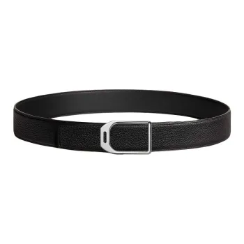 HERMES Double Sided Design Smooth Buckle Leather Belts Men's Black Width  3.8CM