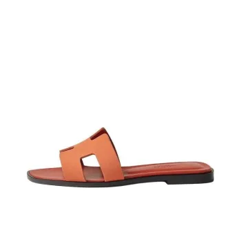 HERMES Oran Rubber Sole Slide Slippers Women's Orange Red