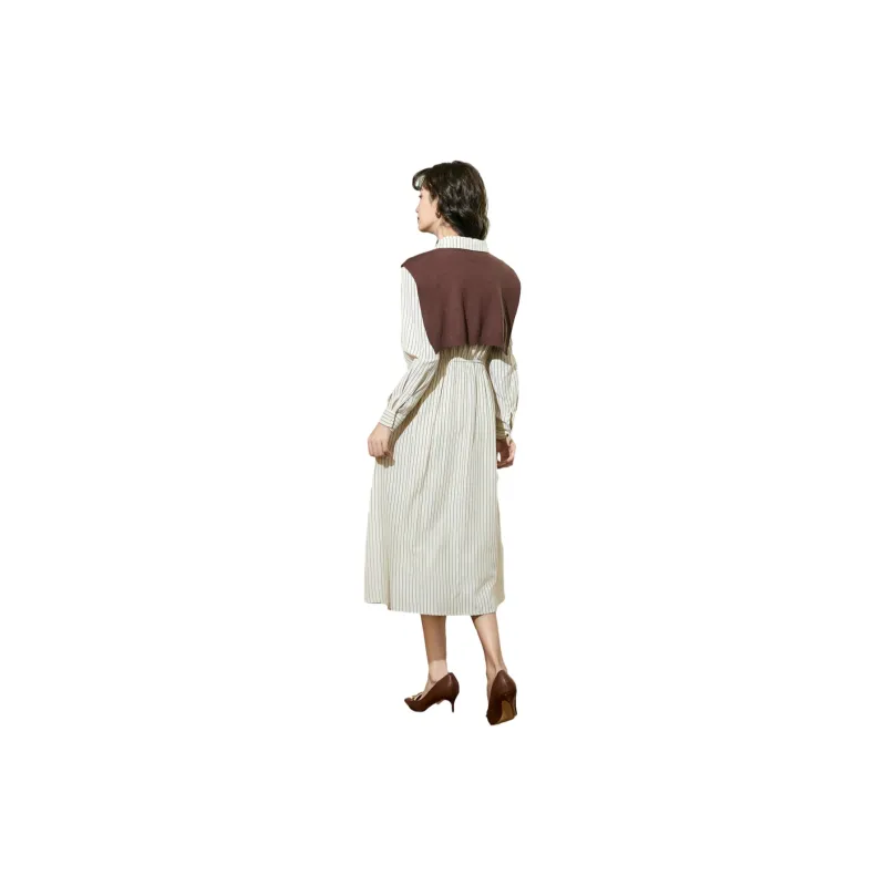 SMEN Long Sleeved Dresses Women's Stripes-1