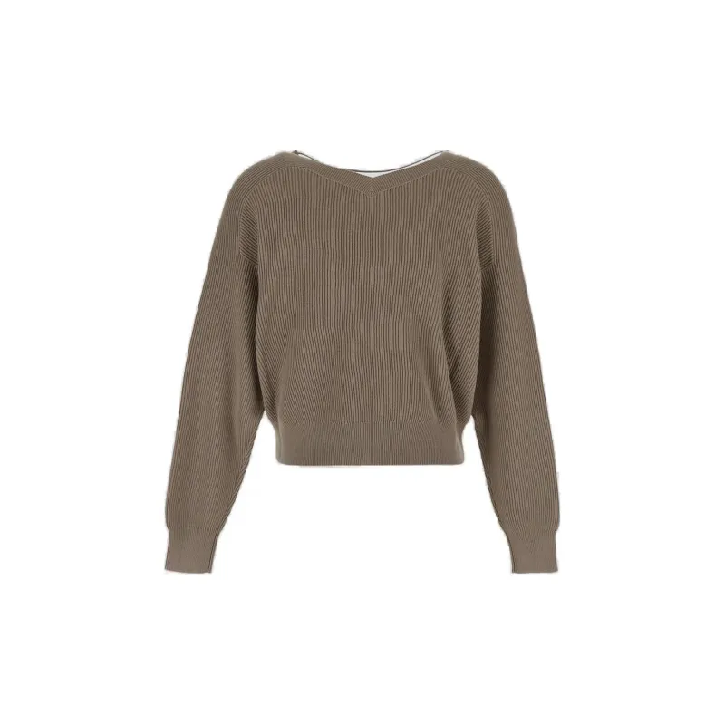 Brunello Cucinelli V Neck Ribbed Knitted Jumper-1
