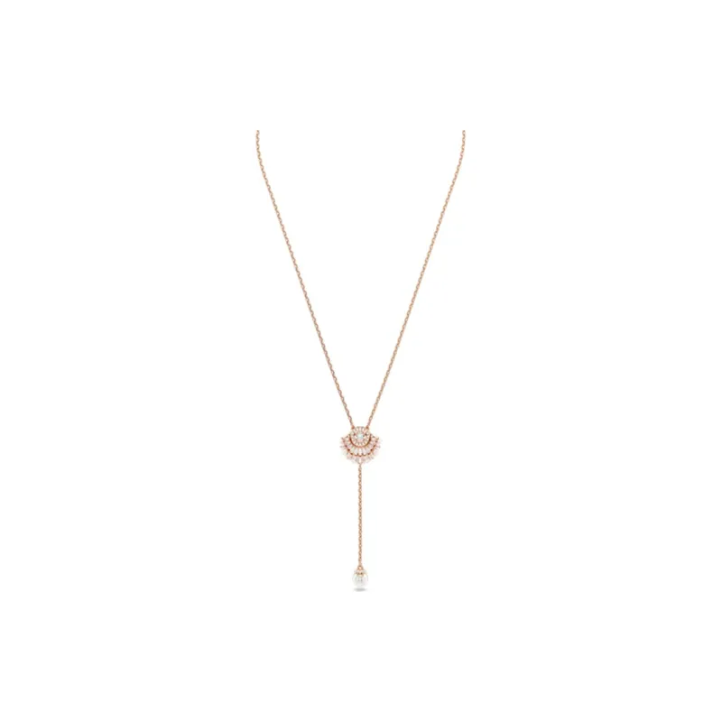 Swarovski Synthetic Cubic Zirconia Faux Crystal Rose Gold Plated Faux Pearl Necklaces Women's Rose Gold-0