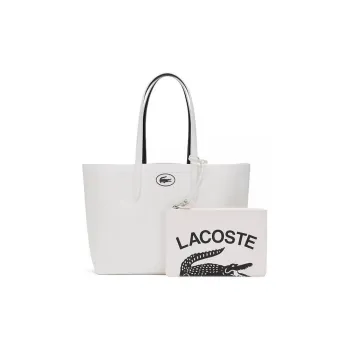 LACOSTE PVC Tote Bag Shopping Bag Handbag Large Size Women's White Dark Green