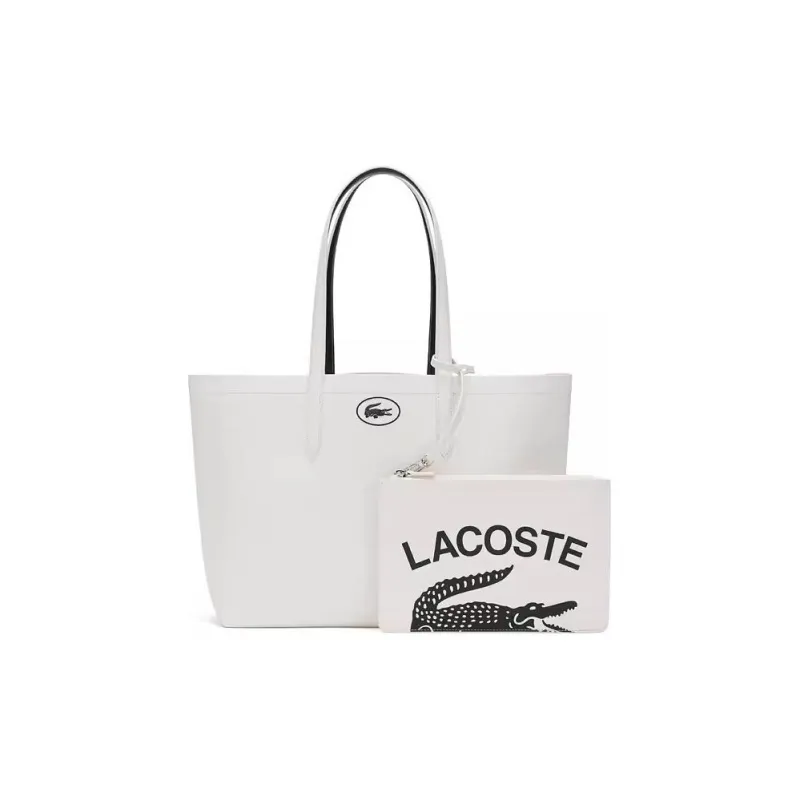 LACOSTE PVC Tote Bag Shopping Bag Handbag Large Size Women's White Dark Green-0