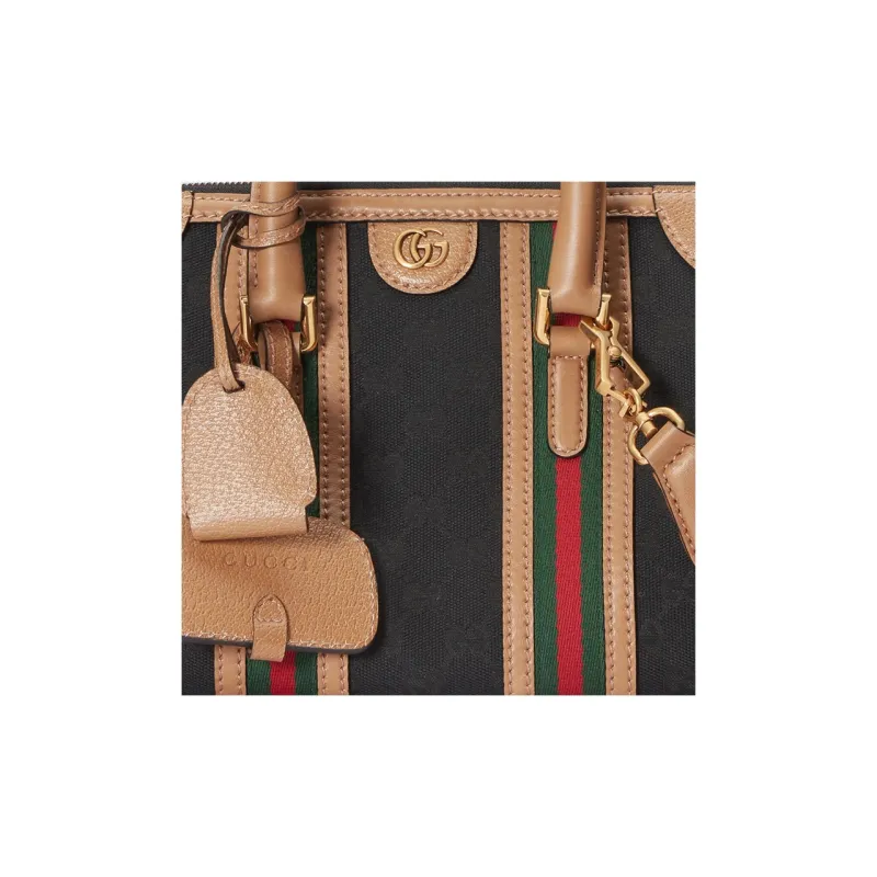 GUCCI Canvas With Leather Trim Travel Bag, Shoulder Bag, Crossbody Bag, Handbag Trumpets Women's Brown/Black-7