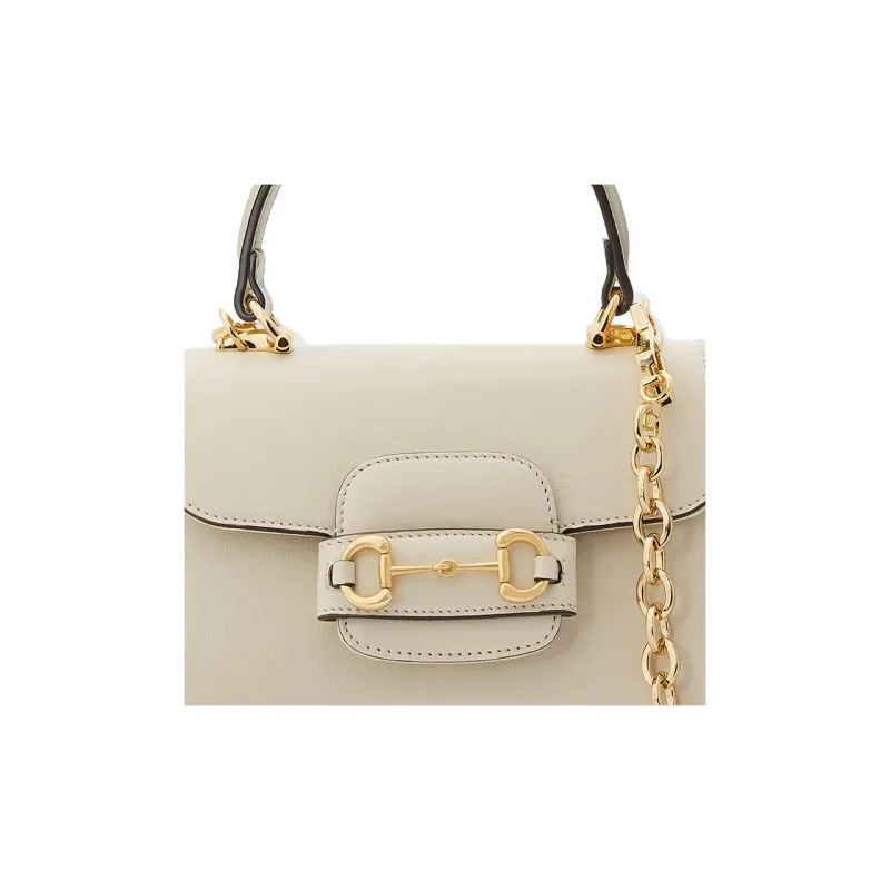 GUCCI Horsebit 1955 Leather Shoulder Bag Crossbody Bag Handbag Mini Women's White-8