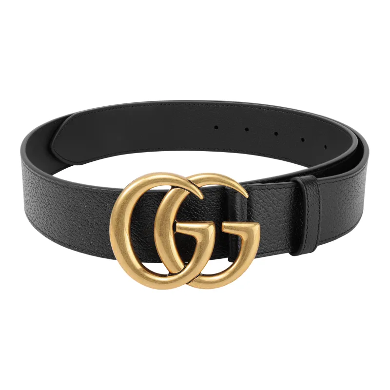 GUCCI Double G Gold Buckle Textured Leather Belt 1.5 Width-1