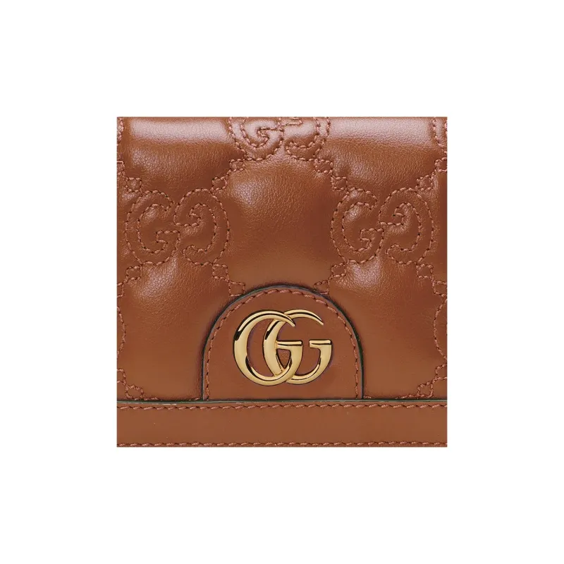 GUCCI GG Matelassé Leather Clutch Card Holder Wallet Small Size Women's Brown-6