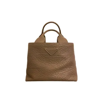 PRADA Calfskin Tote Bag Shopping Bag Handbag Women's Dark Camel