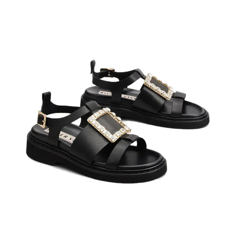Roger Vivier Viv' Rangers Strass Strap Sandals Women's Black-2