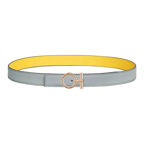 HERMES Double-Sided Design Leather Belts Women's Yellow/Blue Width 2.4CM