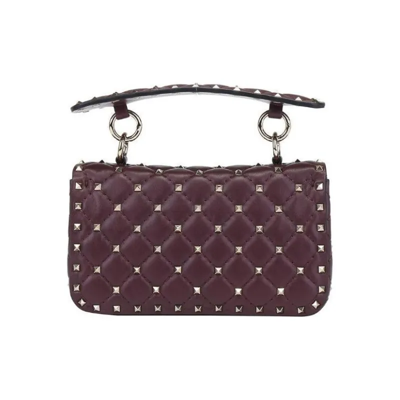 Valentino ROCKSTUD SPIKE Calfskin Crossbody Bag, Shoulder Bag Women's Burgundy-2