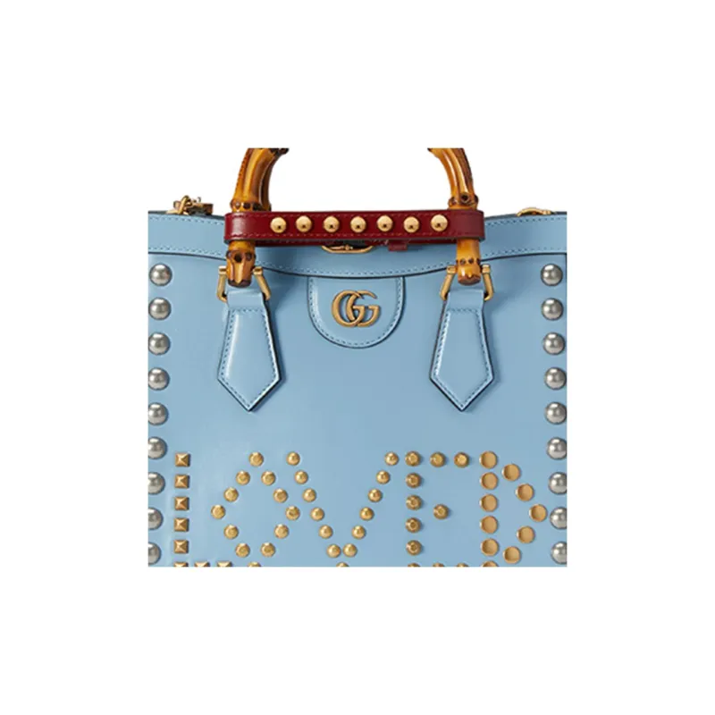 GUCCI Diana Leather Tote Bag Shopping Bag Shoulder Bag Crossbody Bag Handbag Small Size Women's Light Blue-9