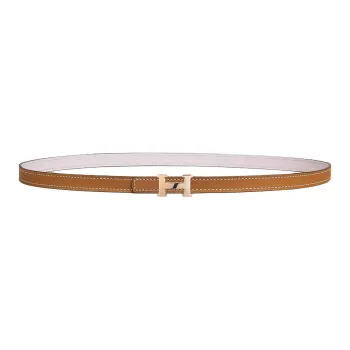 HERMES H Letter Shape Buckle, Smooth Buckle Leather Belts Women's Light Purple/Brown Width 1.3cm
