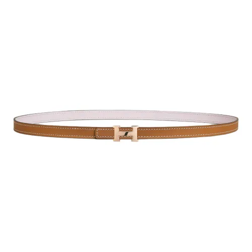HERMES H Letter Shape Buckle, Smooth Buckle Leather Belts Women's Light Purple/Brown Width 1.3cm