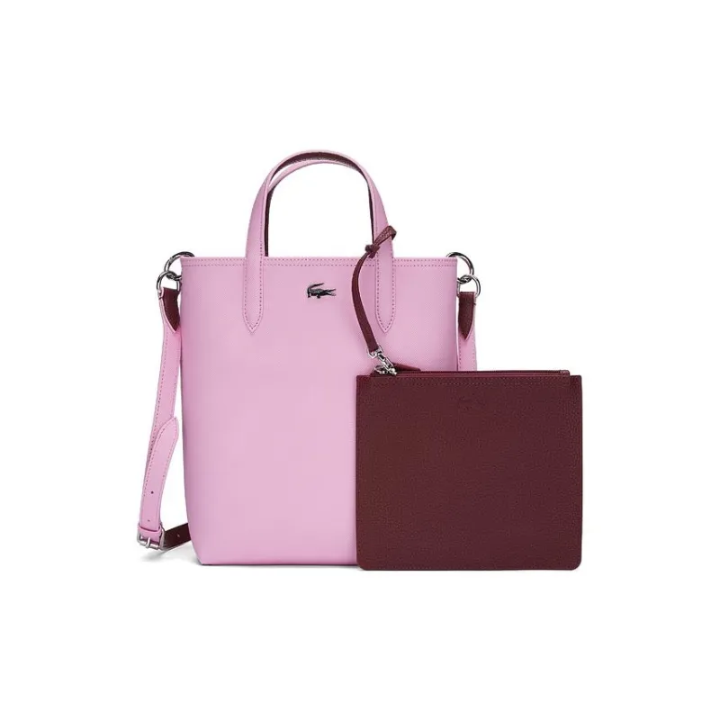 LACOSTE PVC Tote Bag, Shopping Bag, Shoulder Bag, Crossbody Bag, Handbag Medium Size Women's Pink & Burgundy-2