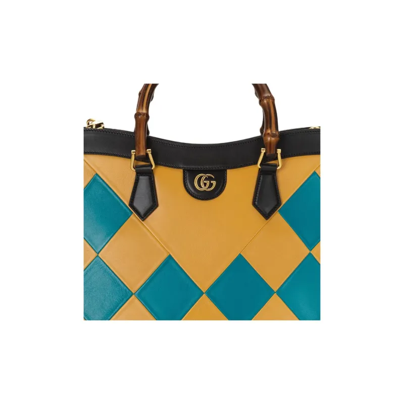 GUCCI Diana Leather Tote Bag Shopping Bag Shoulder Bag Crossbody Bag Handbag Women's Yellow/Black/Blue-9