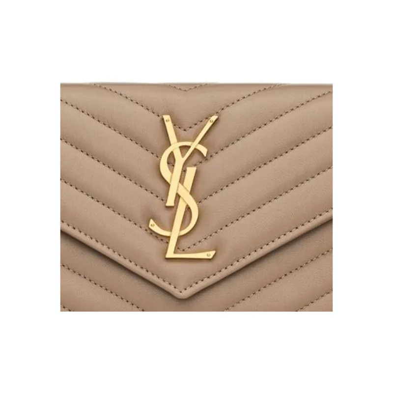 SAINT LAURENT CASSANDRE Lambskin Wallet Large Size Women's Dusty Gray-4