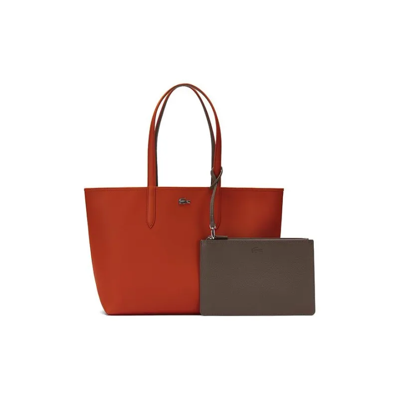 LACOSTE PVC Tote Bag Shopping Bag Shoulder Bag Handbag Large Size Women's Red Tea Brown & Dark Cloud Black-2