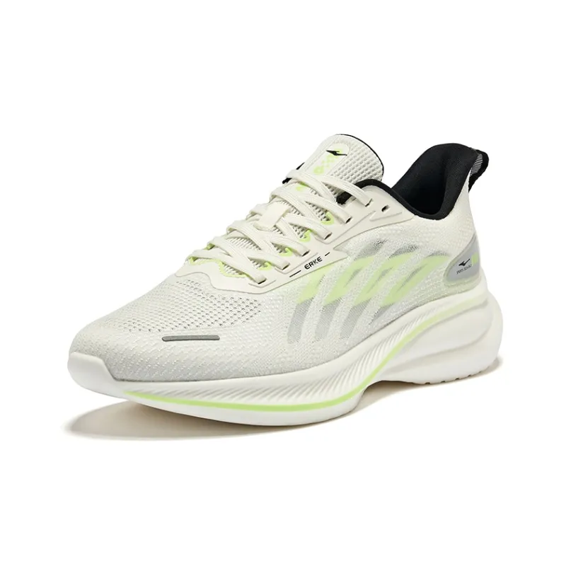Erke Cushioning Lightweight Low Top Running Shoes Men's White Green Black-2
