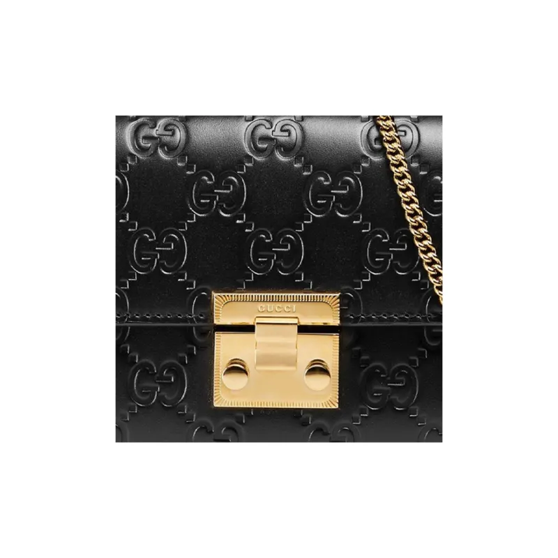 GUCCI Padlock Signature Leather Wallet, Handheld, Shoulder Bag Women's Black-4