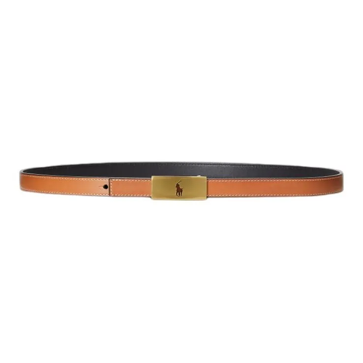 Polo Ralph Lauren Small Horse Cut-Out Pattern Design Leather Belts Women's Black/Brown Width 1.9CM-1