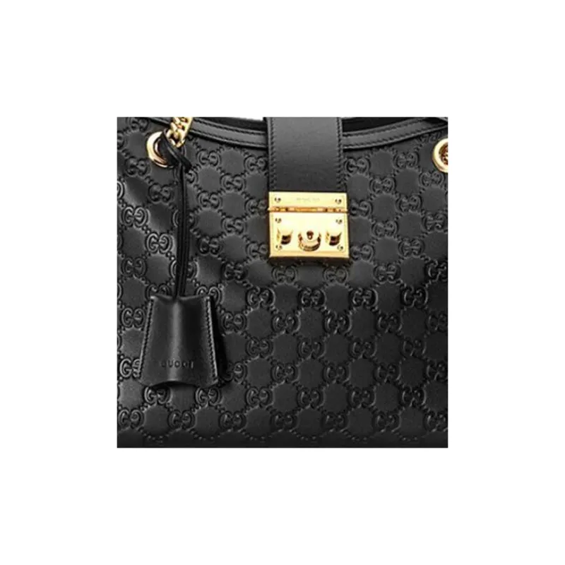 GUCCI Padlock Leather Tote Bag, Shopping Bag, Portable Crossbody Bag, Shoulder Bag Trumpets Women's Black-4