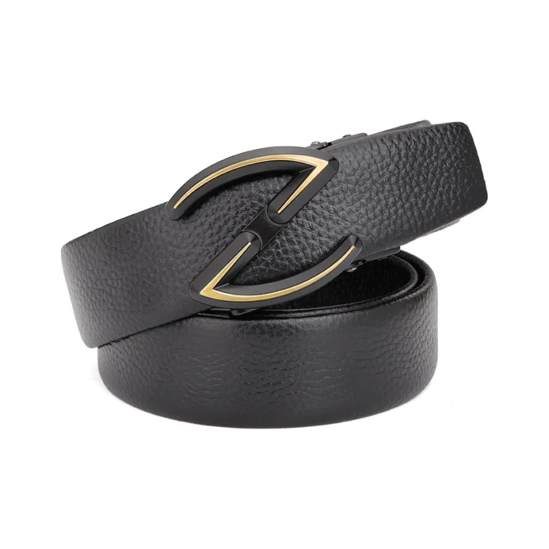 Cows Reign Gold Z Shaped Genuine Leather Trendy Fashion Soft Leather Belts Men's-0