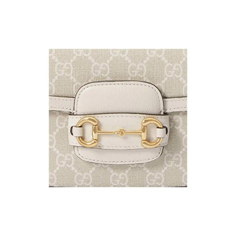 GUCCI Horsebit 1955 Canvas With Leather Trim Saddle Bag Shoulder Bag Crossbody Bag Mini Women's Beige-8
