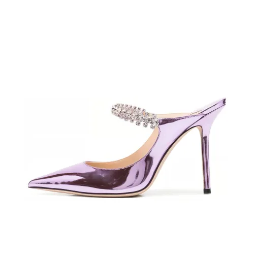 Jimmy Choo Bing Genuine Leather Sole Quiet Closed Toe Slippers Women's Gray Purple